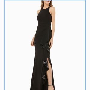 Carmen Marc Valvo Sequin Cascade Ruffle Gown